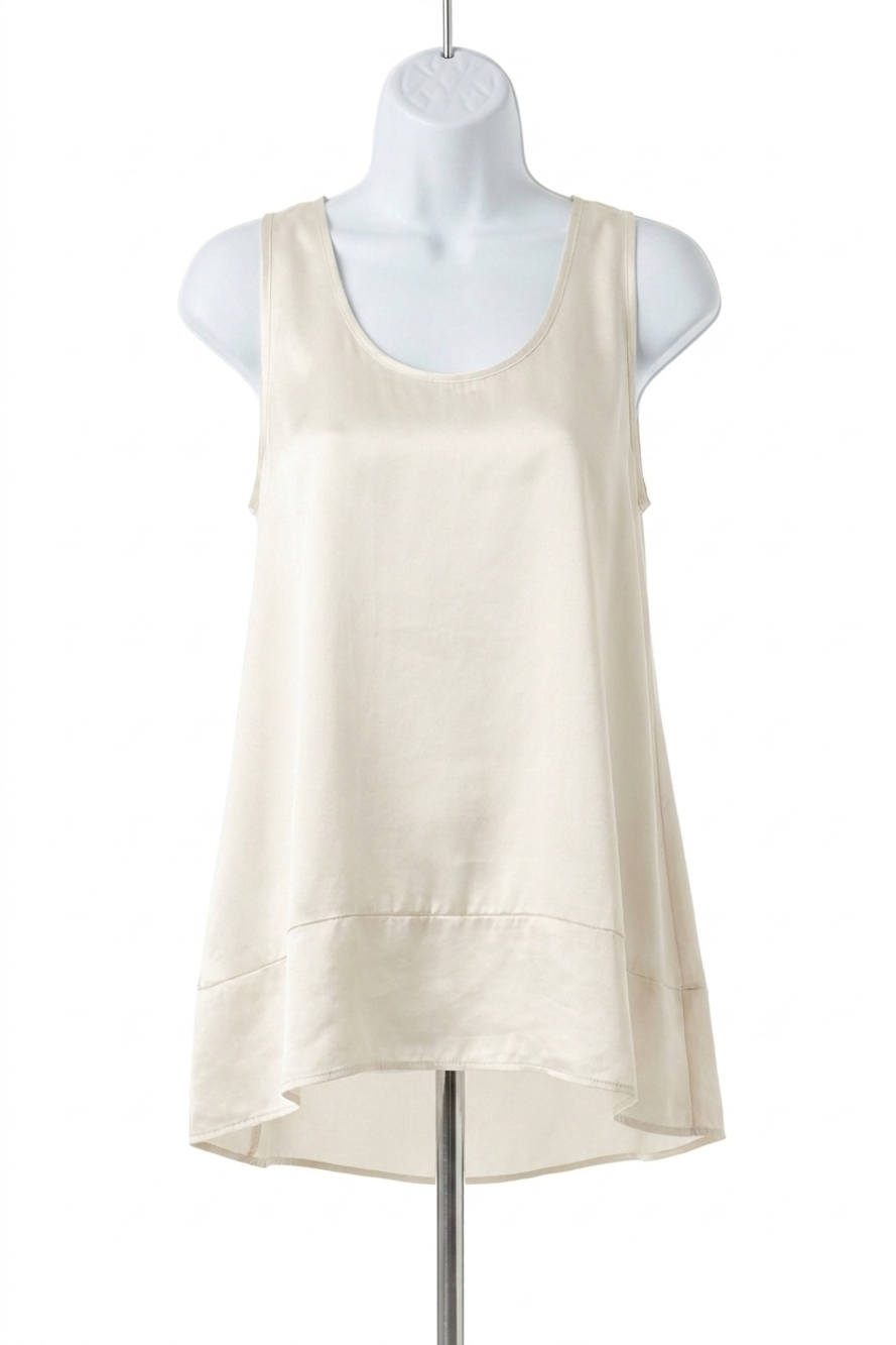 NEW PJ HARLOW natalie satin tank with ruffle in pearl